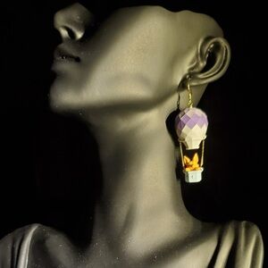 Gold-Tone Hot Air Balloon Drop Earrings with Purple Balloon